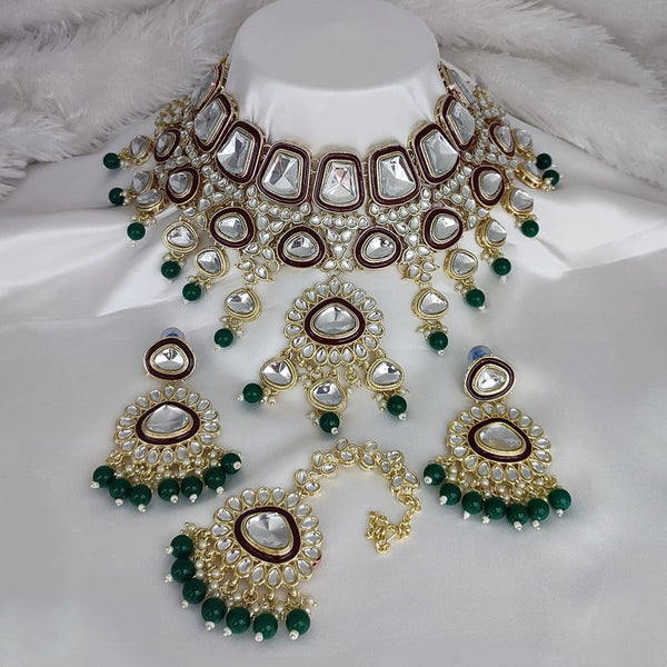 Lucentarts Jewellery Gold Plated Kundan Stone And Meenakari Choker Necklace Set