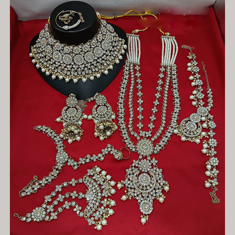 Lucentarts Jewellery Gold Plated Austrian Stone And Beads Bridal Set