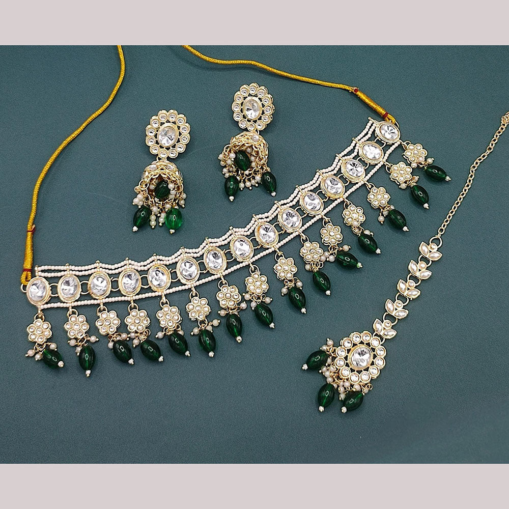 Lucentarts Jewellery Gold Plated Kundan Stone And Pearls Choker Necklace Set