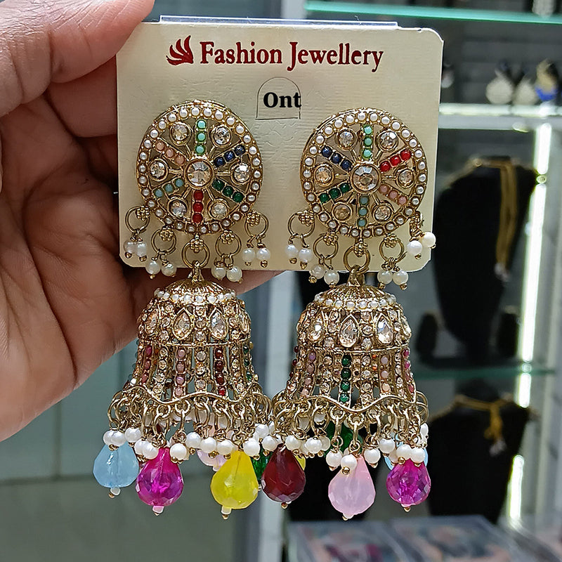 Lucentarts Jewellery Gold Plated Crystal Stone Pearl And Jhumki Earrings