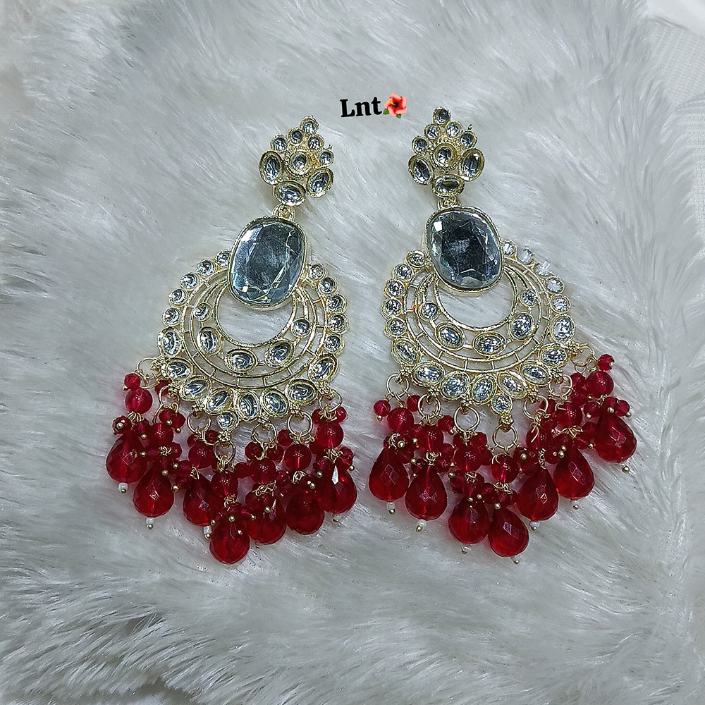 Lucentarts Jewellery Gold Plated Kundan Stone And Beads Dangler Earrings