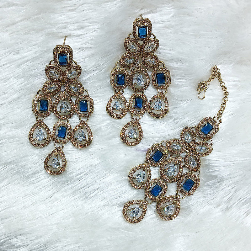 Lucentarts Jewellery Gold Plated Crystal Stone Dangler Earrings With Maangtikka