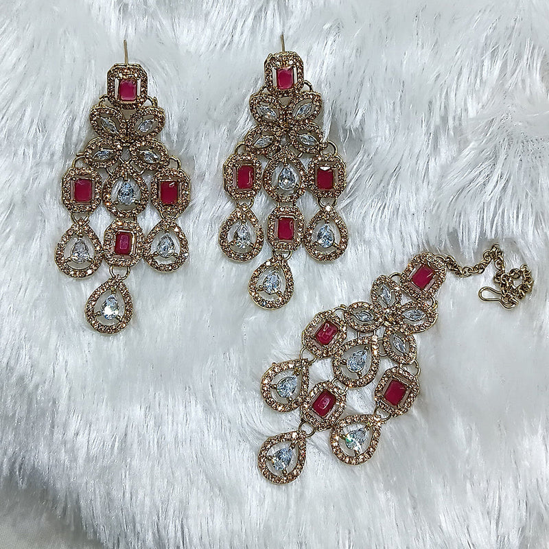 Lucentarts Jewellery Gold Plated Crystal Stone Dangler Earrings With Maangtikka