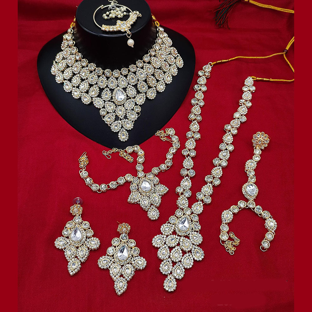 Lucentarts Jewellery Gold Plated Austrian Stone And Beads Bridal Set