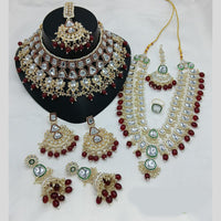 Lucentarts Jewellery Gold Plated Kundan Stone And Beads Meenakari Necklace Combo Set