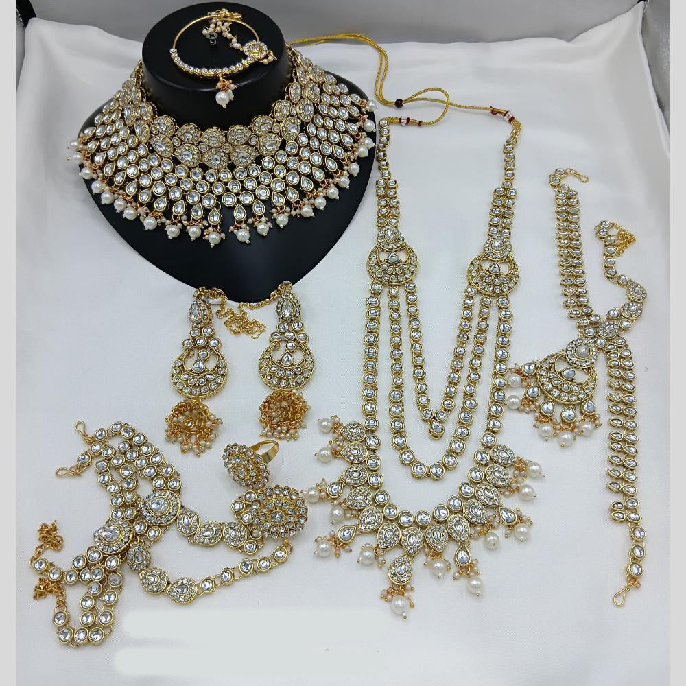 Lucentarts Jewellery Gold Plated Kundan Stone And Beads Bridal Set