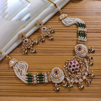Lucentarts Jewellery Gold Plated Pota Stone And Pearl Meenakari Necklace Set