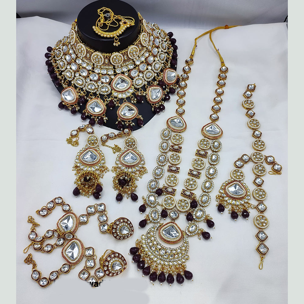 Lucentarts Jewellery Gold Plated Kundan Stone Meenakari Bridal Necklace Set