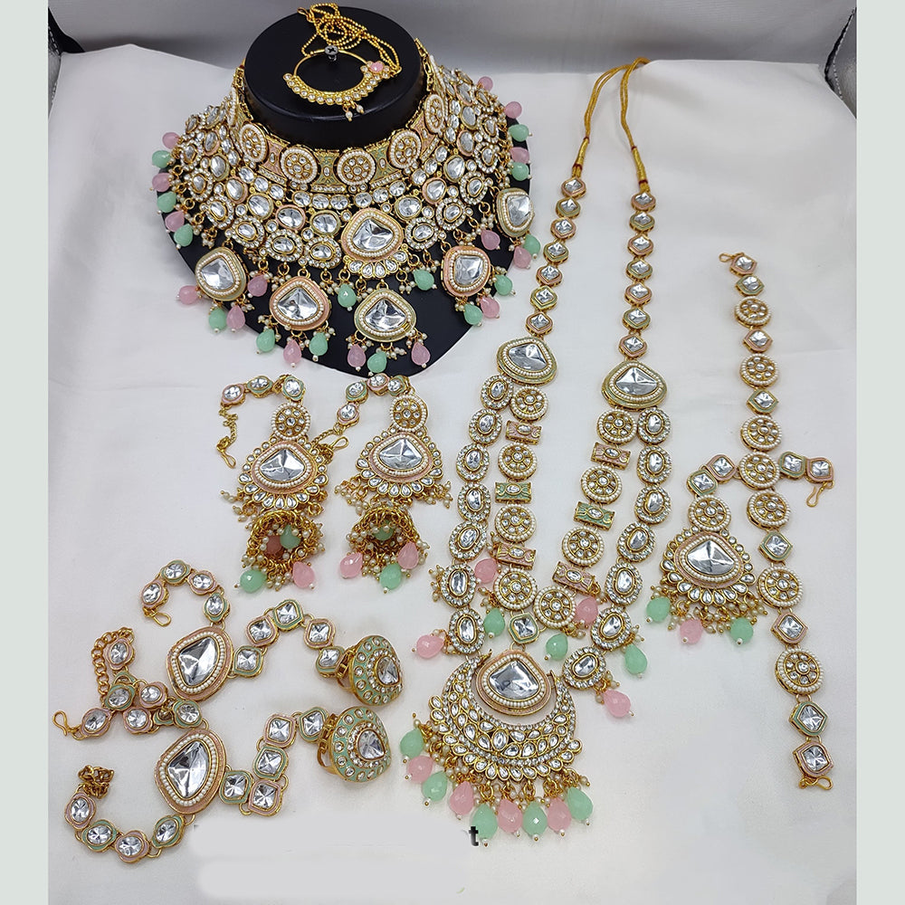 Lucentarts Jewellery Gold Plated Kundan Stone Meenakari Bridal Necklace Set