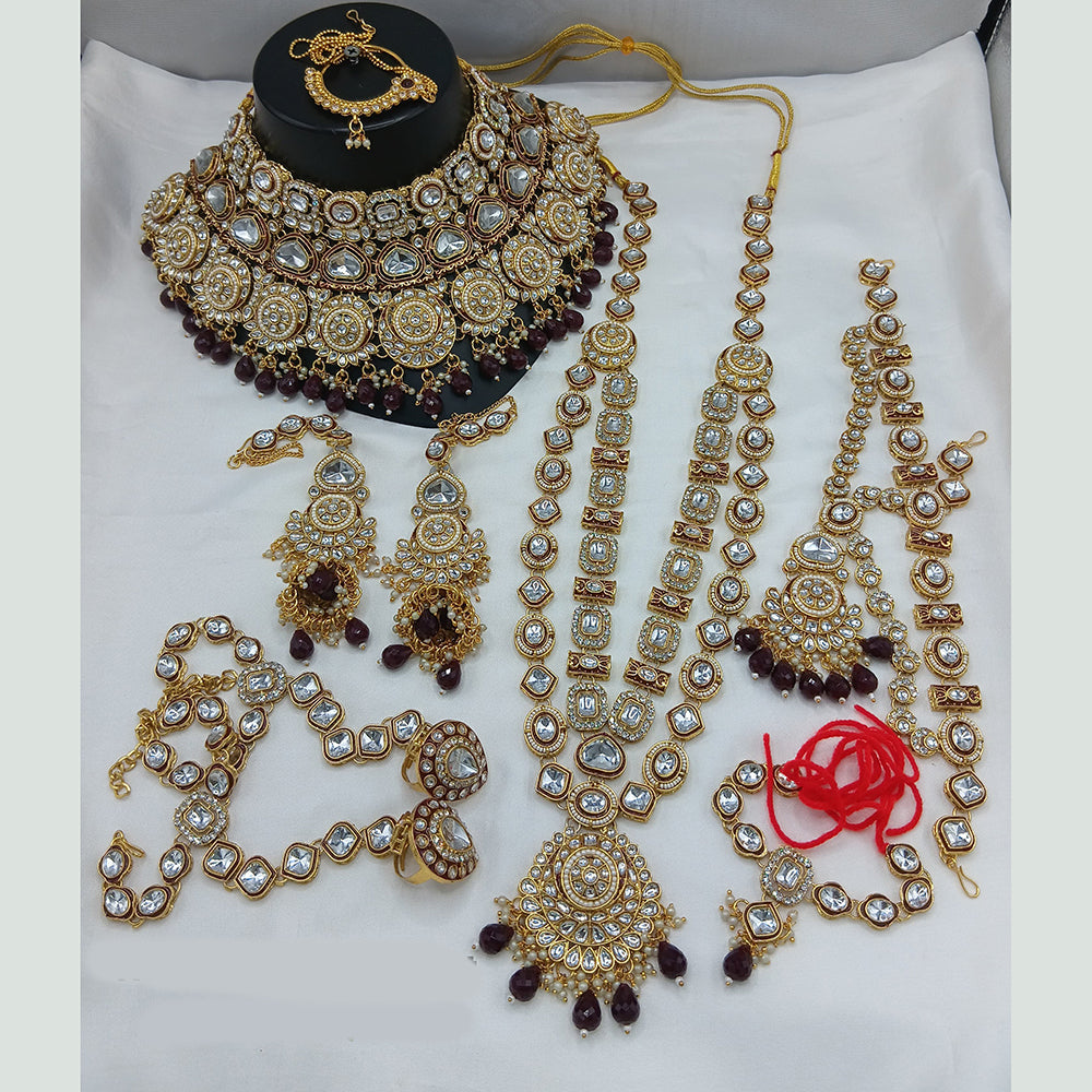 Lucentarts Jewellery Gold Plated Kundan Stone Meenakari Bridal Necklace Set