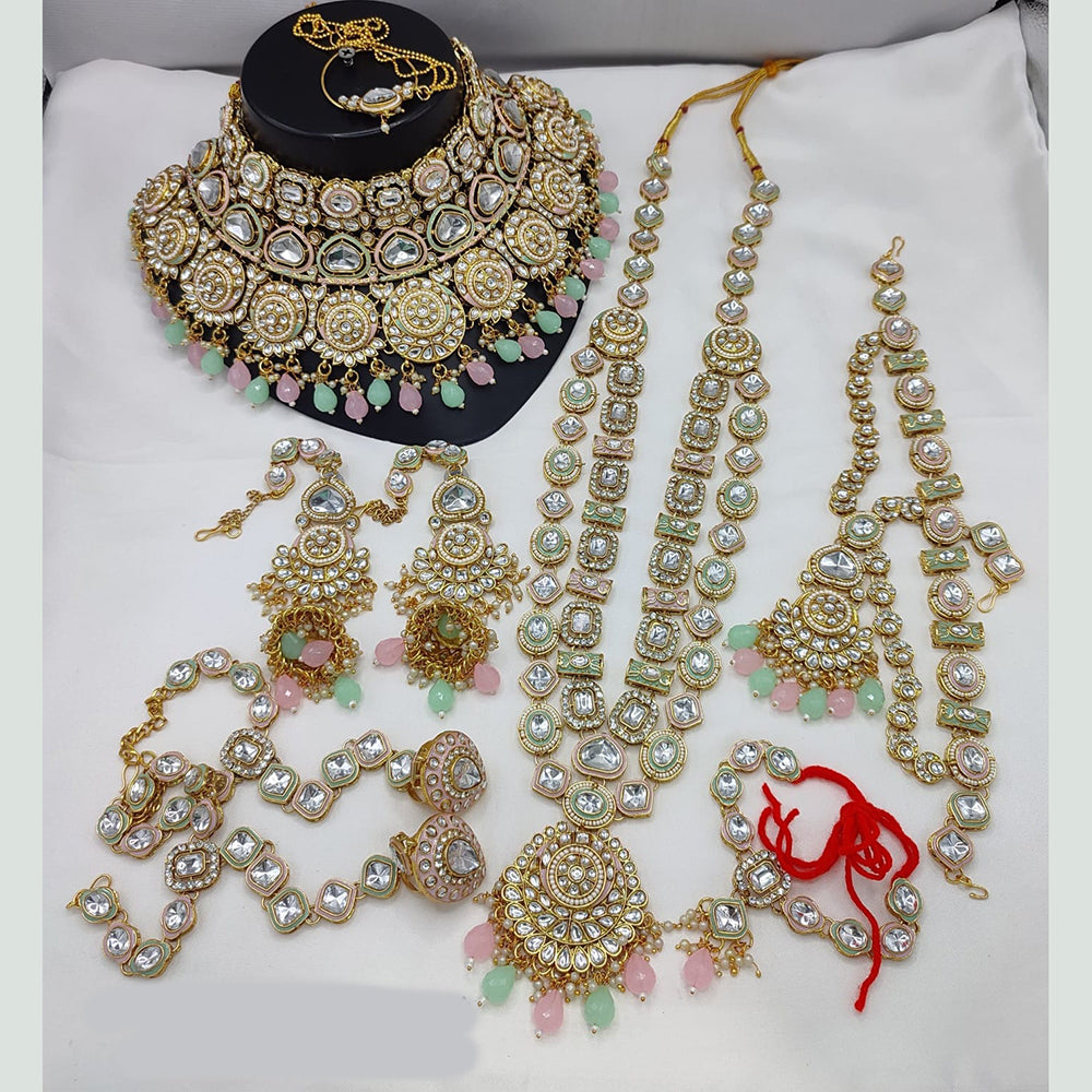 Lucentarts Jewellery Gold Plated Kundan Stone Meenakari Bridal Necklace Set