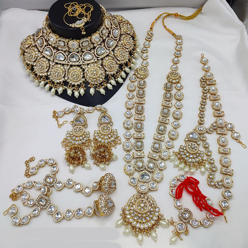 Lucentarts Jewellery Gold Plated Kundan Stone Meenakari Bridal Necklace Set