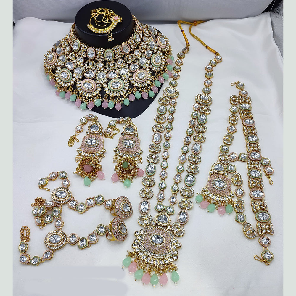 Lucentarts Jewellery Gold Plated Kundan Stone Meenakari Bridal Necklace Set