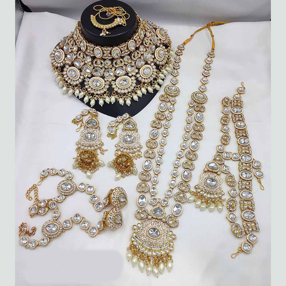 Lucentarts Jewellery Gold Plated Kundan Stone Meenakari Bridal Necklace Set