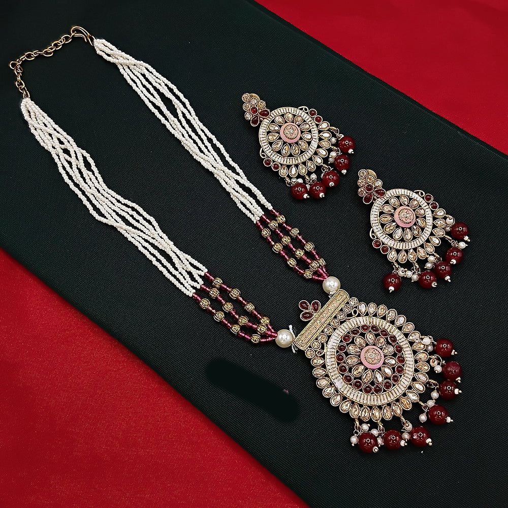Lucentarts Jewellery Gold Plated Crystal and Pearls Long Necklace Set for Women