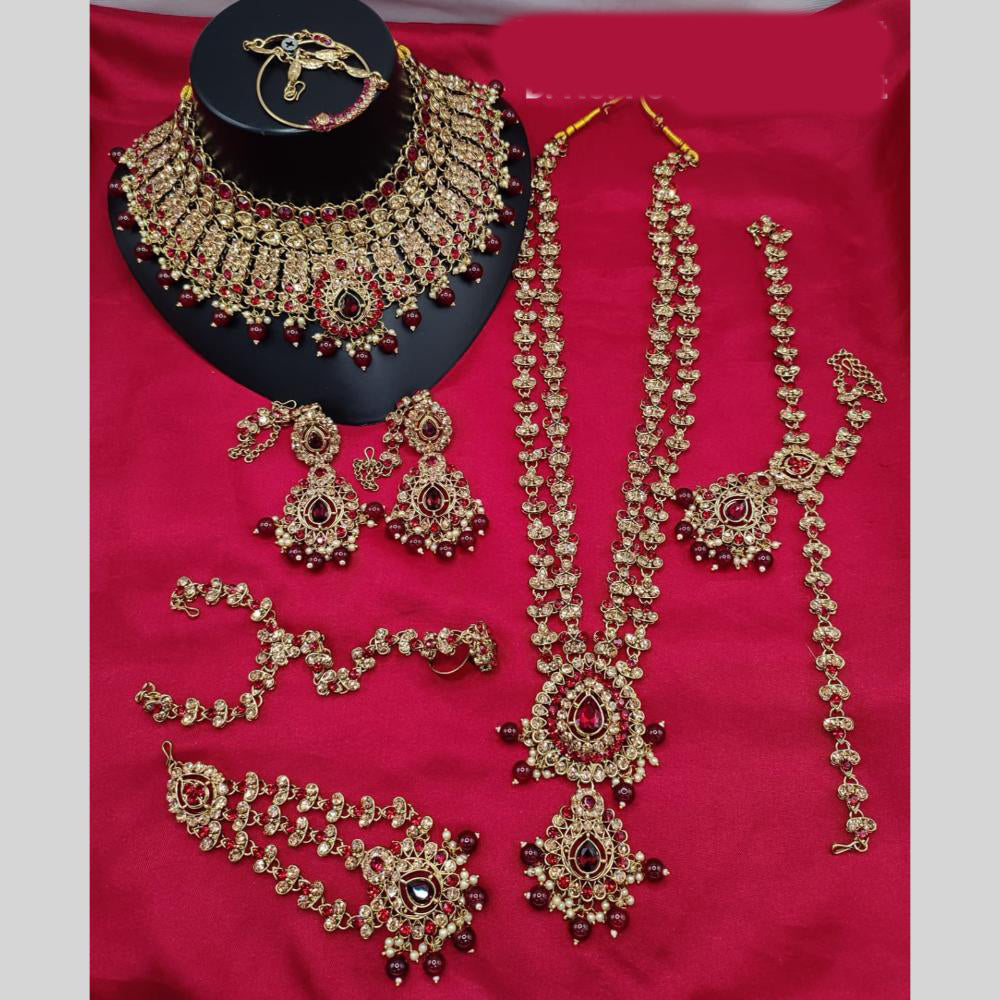 Lucentarts Gold Plated Crystal & Bead for Wedding Glamour Traditional Bridal  Necklace Set