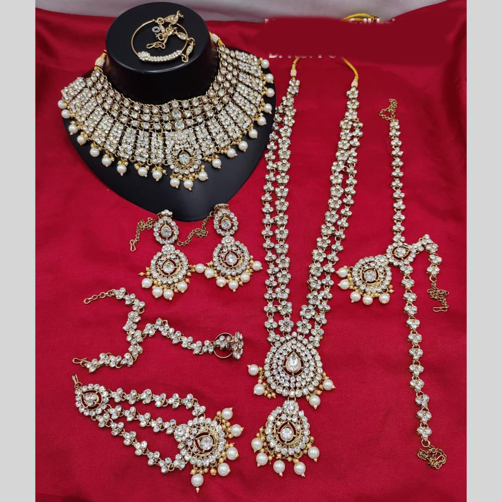 Lucentarts Gold Plated Crystal & Bead for Wedding Glamour Traditional Bridal  Necklace Set