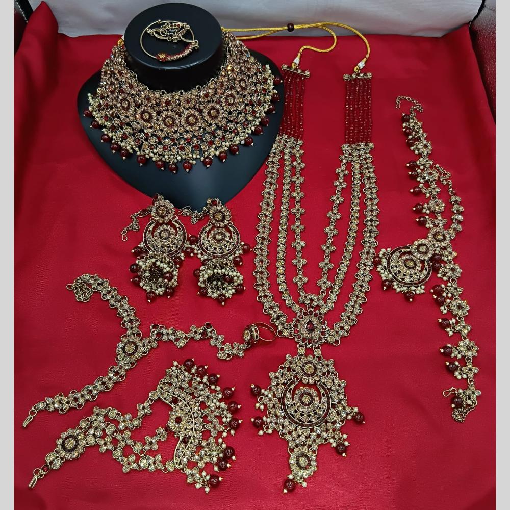 Lucentarts Gold Plated Crystal & Bead for Wedding Glamour Traditional Bridal  Necklace Set
