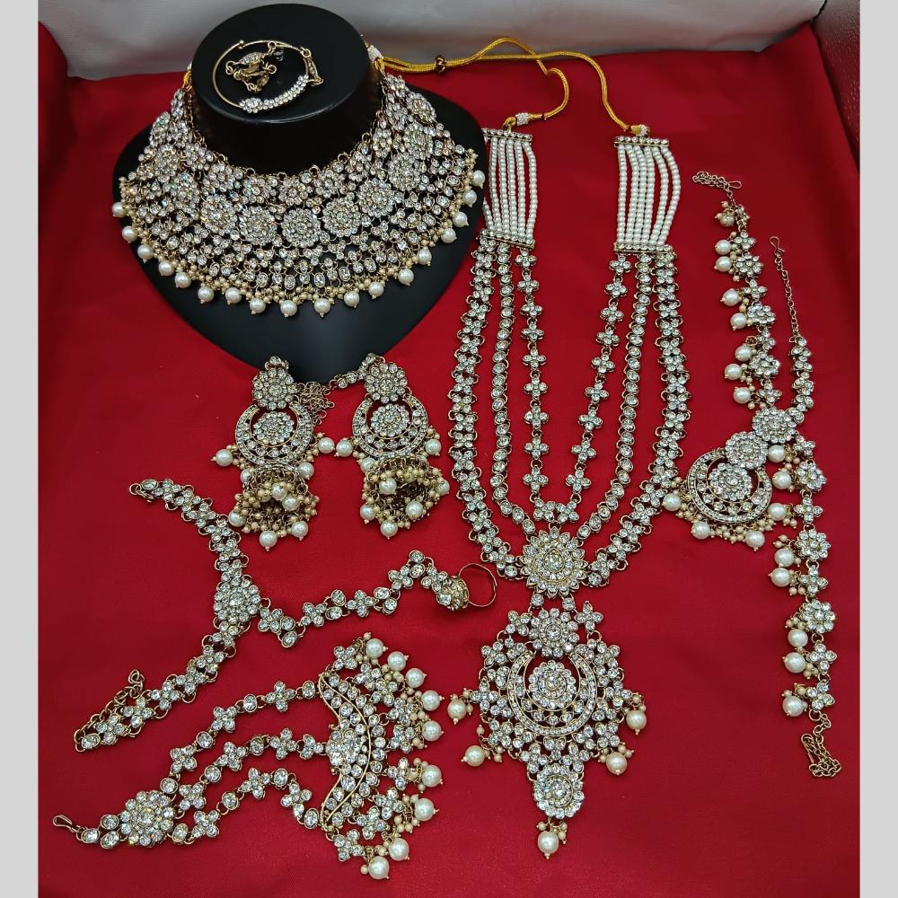 Lucentarts Gold Plated Crystal & Bead for Wedding Glamour Traditional Bridal  Necklace Set