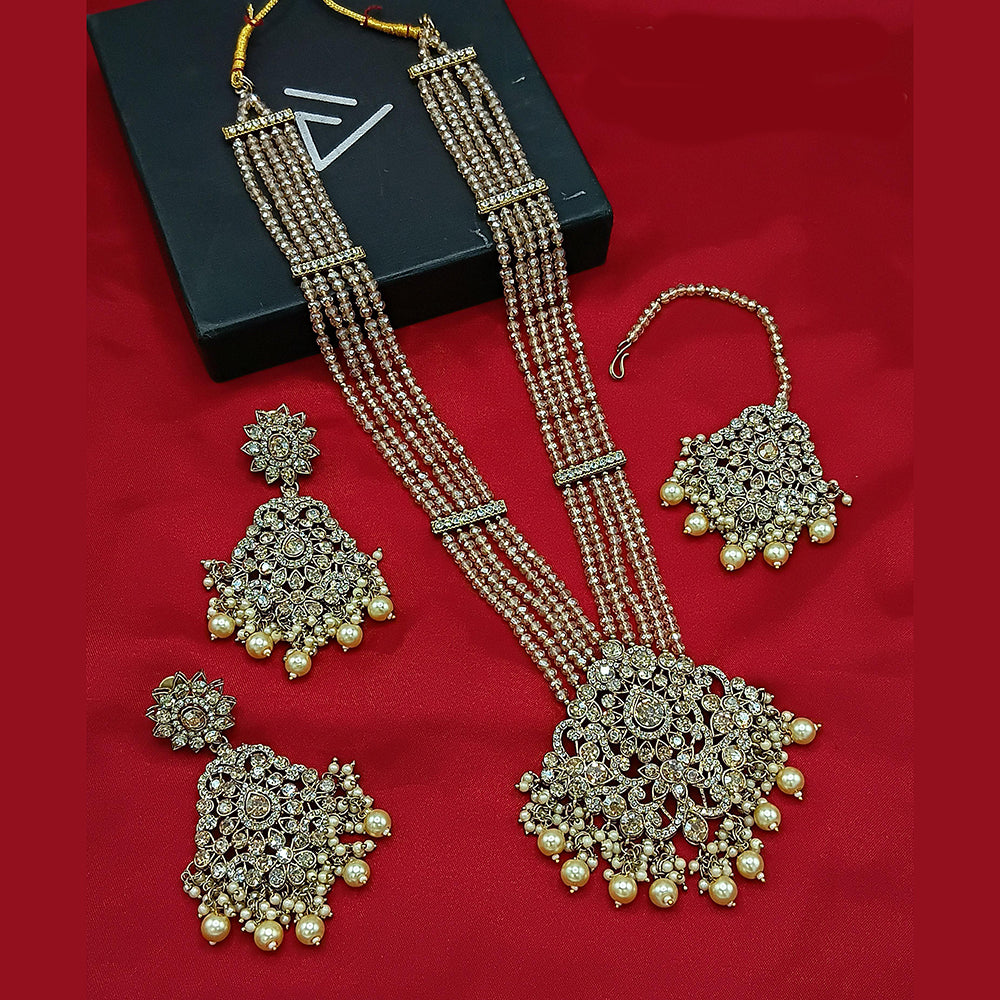 Lucentarts Jewellery Gold Plated Austrian Stone And Pearls Long Necklace Set