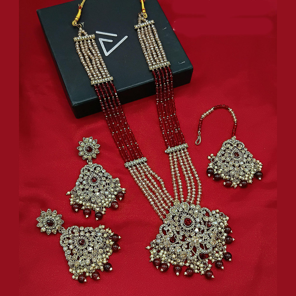 Lucentarts Jewellery Gold Plated Austrian Stone And Pearls Long Necklace Set
