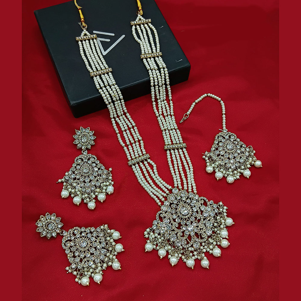 Lucentarts Jewellery Gold Plated Austrian Stone And Pearls Long Necklace Set