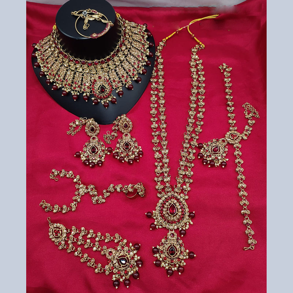 Lucentarts Gold Plated Crystal And Bead for Wedding Glamour Traditional Bridal Necklace Set