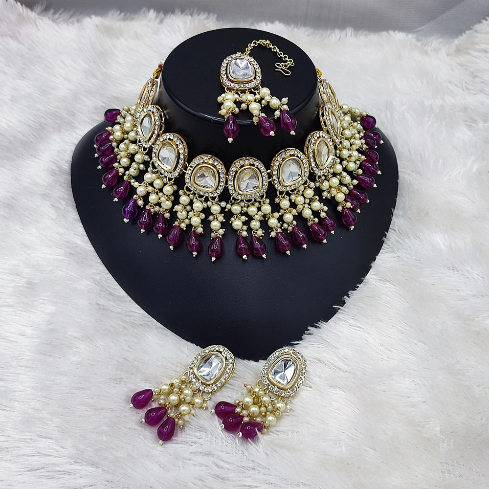Lucentarts Jewellery Gold Plated Kundan Stone And Beads Choker Necklace Set