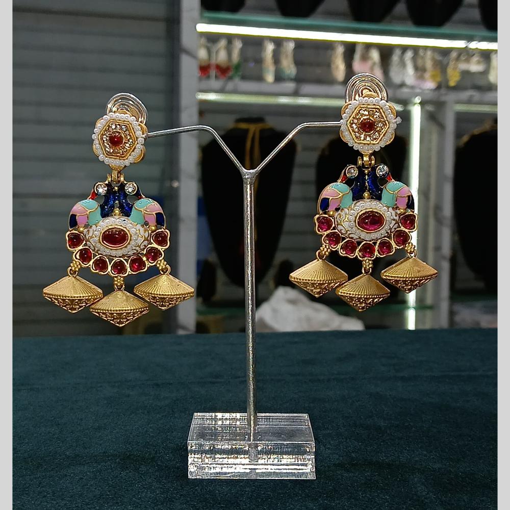 Lucentarts Jewellery Gold Plated Pota Stone And Meenakari Dangler Earrings