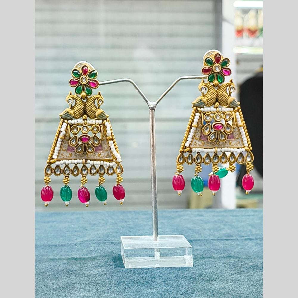 Lucentarts Jewellery Gold Plated Kundan And Beads Dangler Earrings
