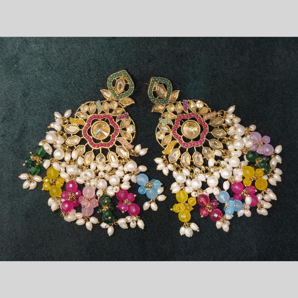 Lucentarts Jewellery Gold Plated Crystal Stone And Pearl Dangler Earrings