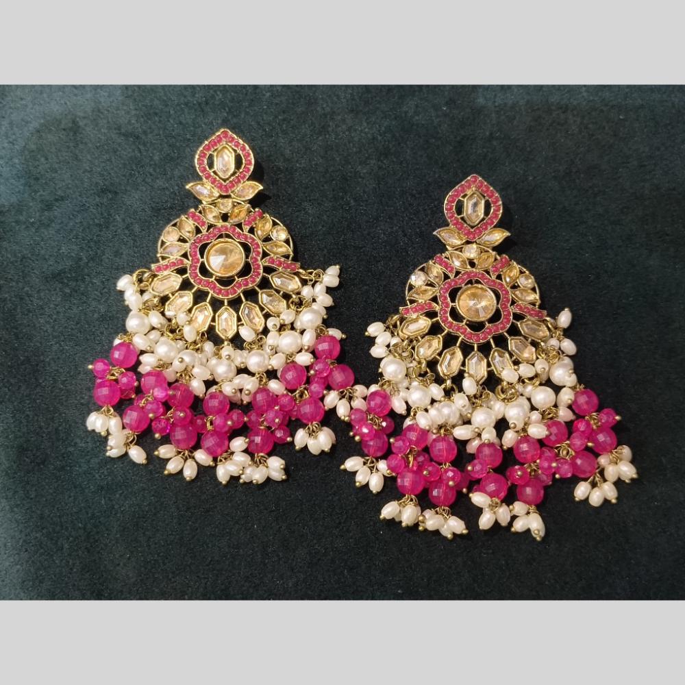 Lucentarts Jewellery Gold Plated Crystal Stone And Pearl Dangler Earrings