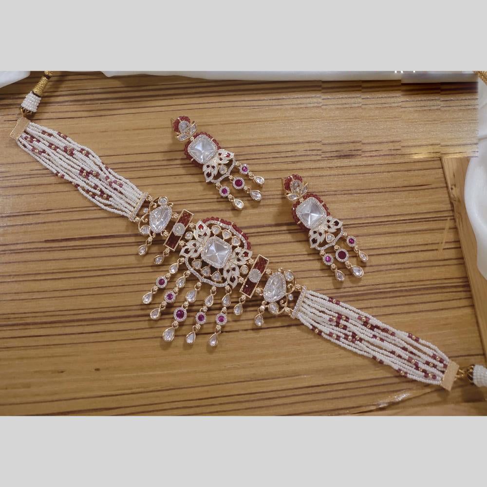 Lucentarts Jewellery Gold Plated Polki Kundan Choker Necklace Set