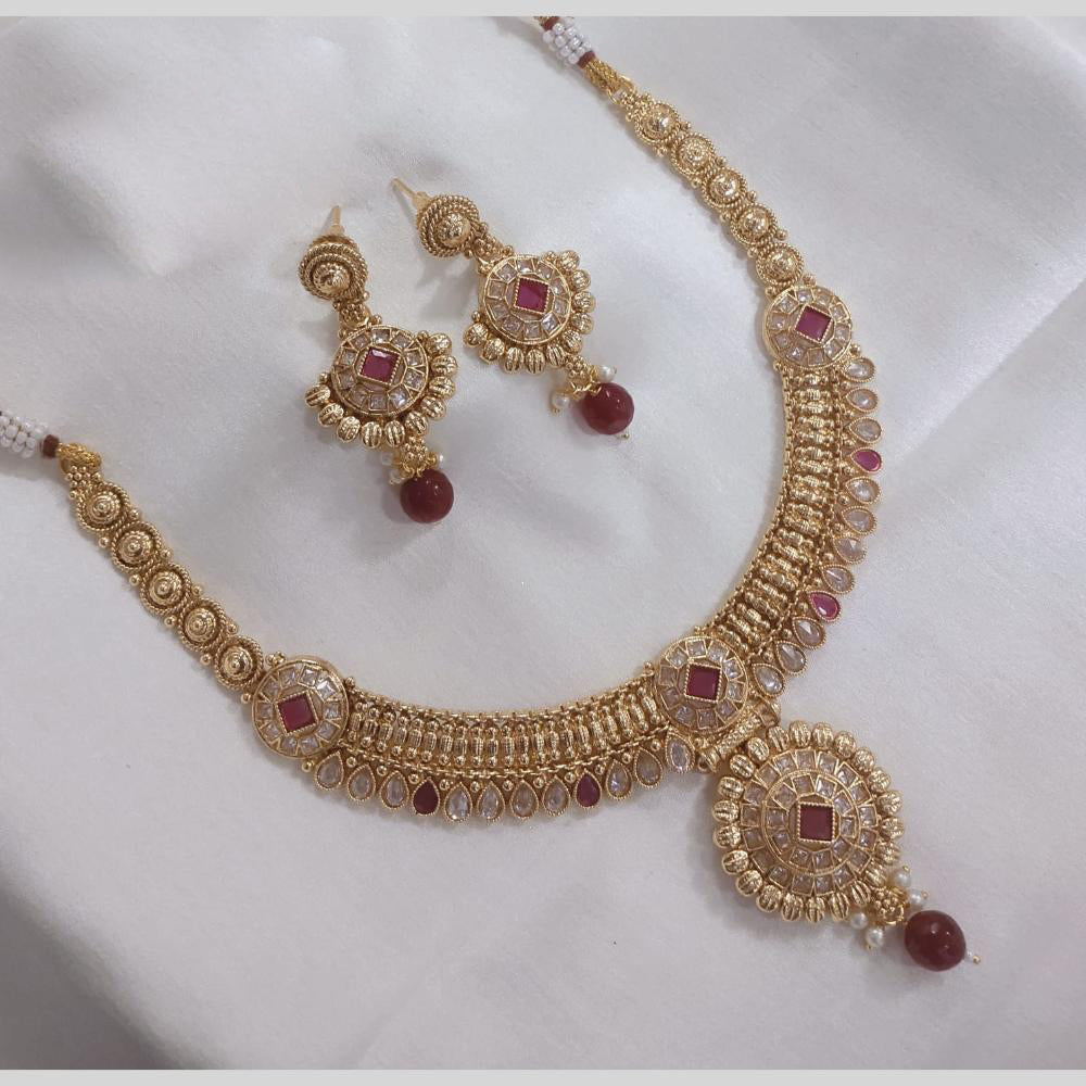 Lucentarts Jewellery Gold Plated Crystal Stone And Beads Necklace Set
