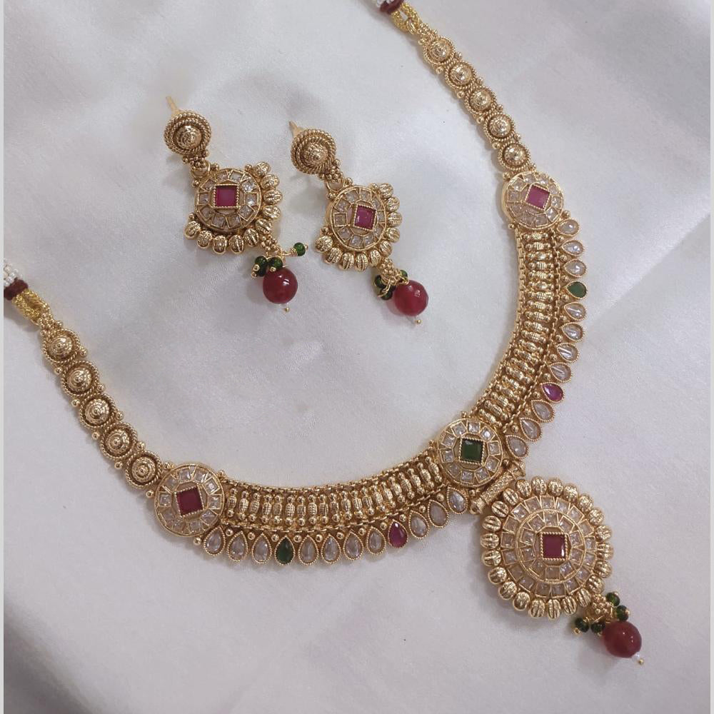 Lucentarts Jewellery Gold Plated Crystal Stone And Beads Necklace Set