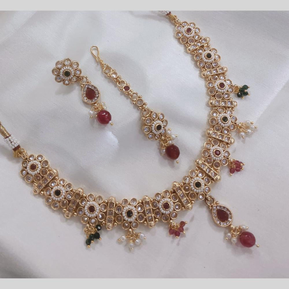 Lucentarts Jewellery Gold Plated Crystal Stone And Pearl Necklace Set