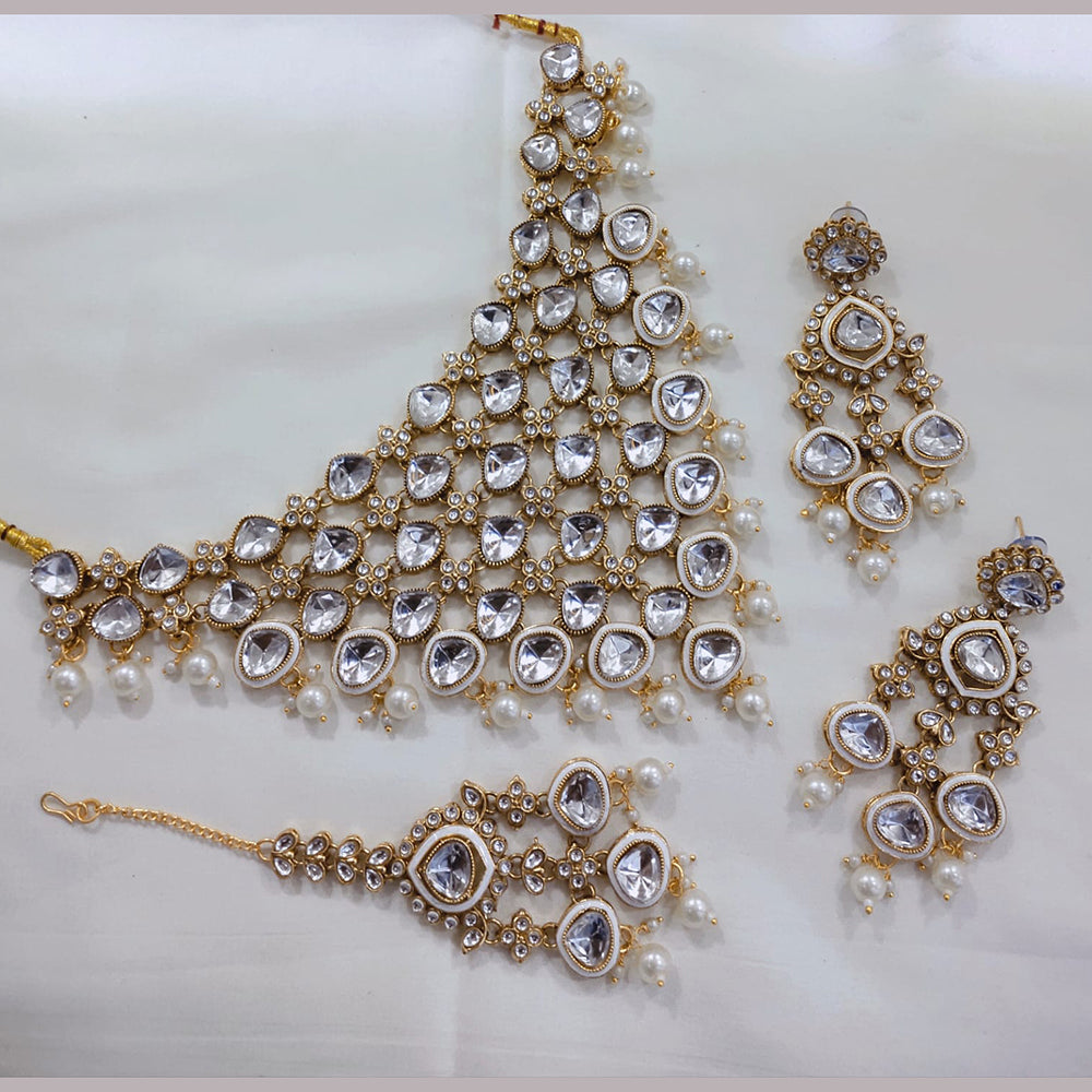 Lucentarts Gold Plated Kundan And Beads for Wedding Glamour Traditional Necklace Set