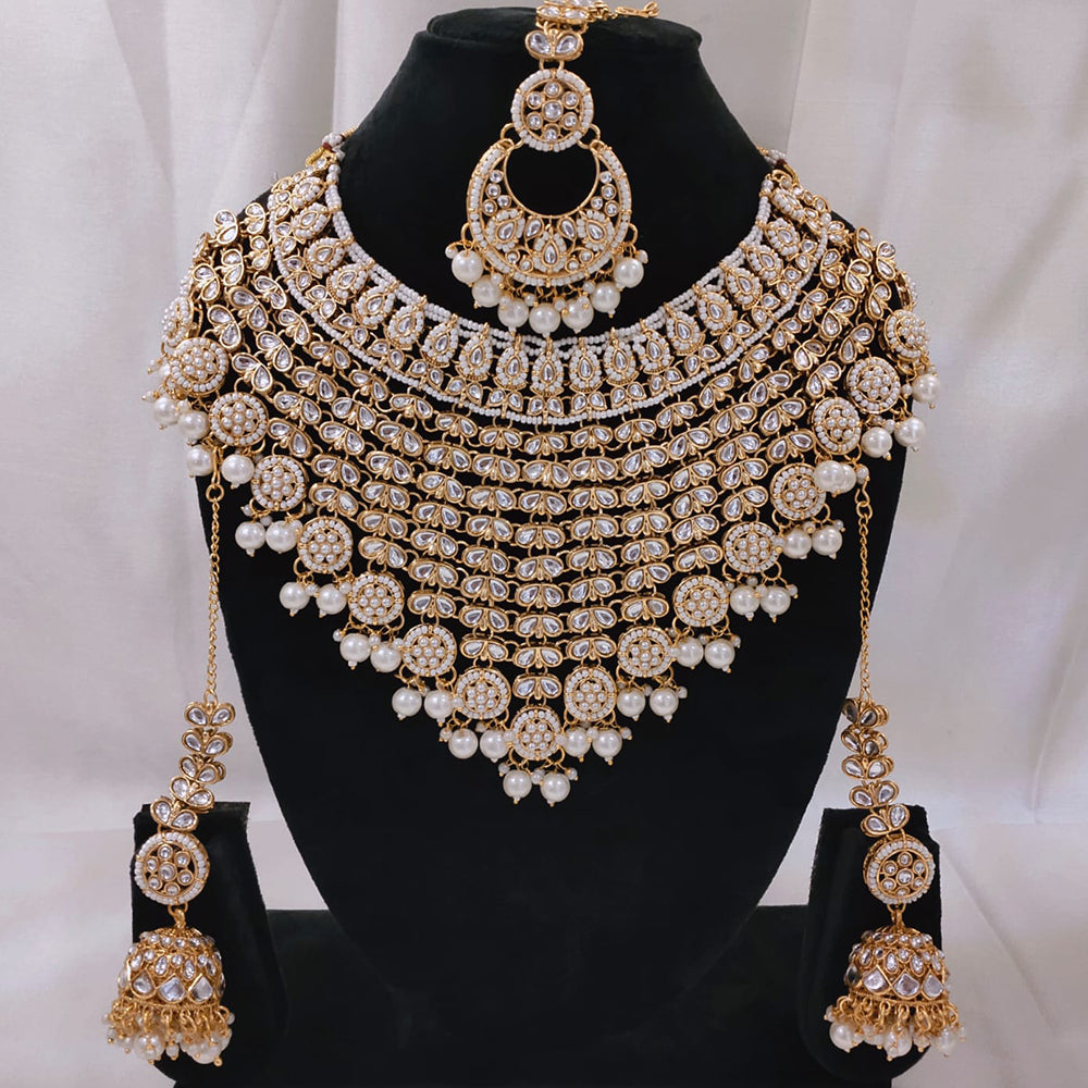 Lucentarts Gold Plated Kundan And Beads for Wedding Glamour Traditional Necklace Set