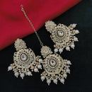 Lucentarts Jewellery Gold Plated Kundan Stone And Beads Dangler Earrings With Maangtikka