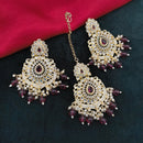 Lucentarts Jewellery Gold Plated Kundan Stone And Beads Dangler Earrings With Maangtikka