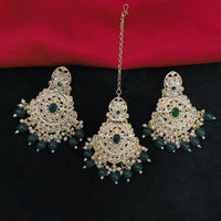 Lucentarts Jewellery Gold Plated Kundan Stone And Beads Dangler Earrings With Maangtikka