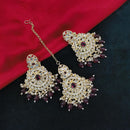 Lucentarts Jewellery Gold Plated Kundan Stone And Beads Dangler Earrings With Maangtikka