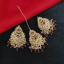 Lucentarts Jewellery Gold Plated Kundan Stone And Beads Dangler Earrings With Maangtikka