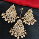 Lucentarts Jewellery Gold Plated Kundan Stone And Beads Dangler Earrings With Maangtikka