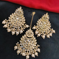 Lucentarts Jewellery Gold Plated Kundan Stone And Beads Dangler Earrings With Maangtikka