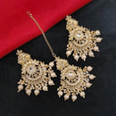 Lucentarts Jewellery Gold Plated Kundan Stone And Beads Dangler Earrings With Maangtikka