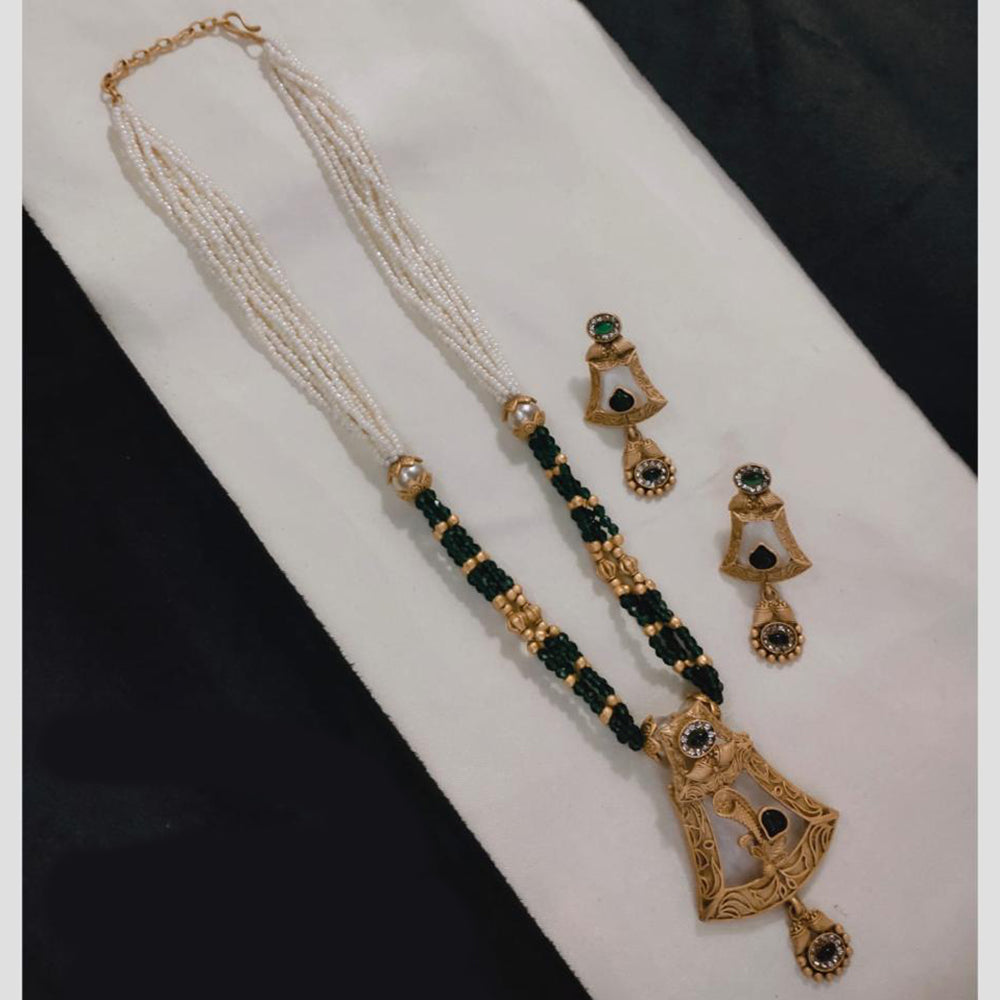 Lucentarts Jewellery Gold Plated Pota Stone And Beads Long Necklace Set