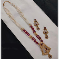 Lucentarts Jewellery Gold Plated Pota Stone And Beads Long Necklace Set