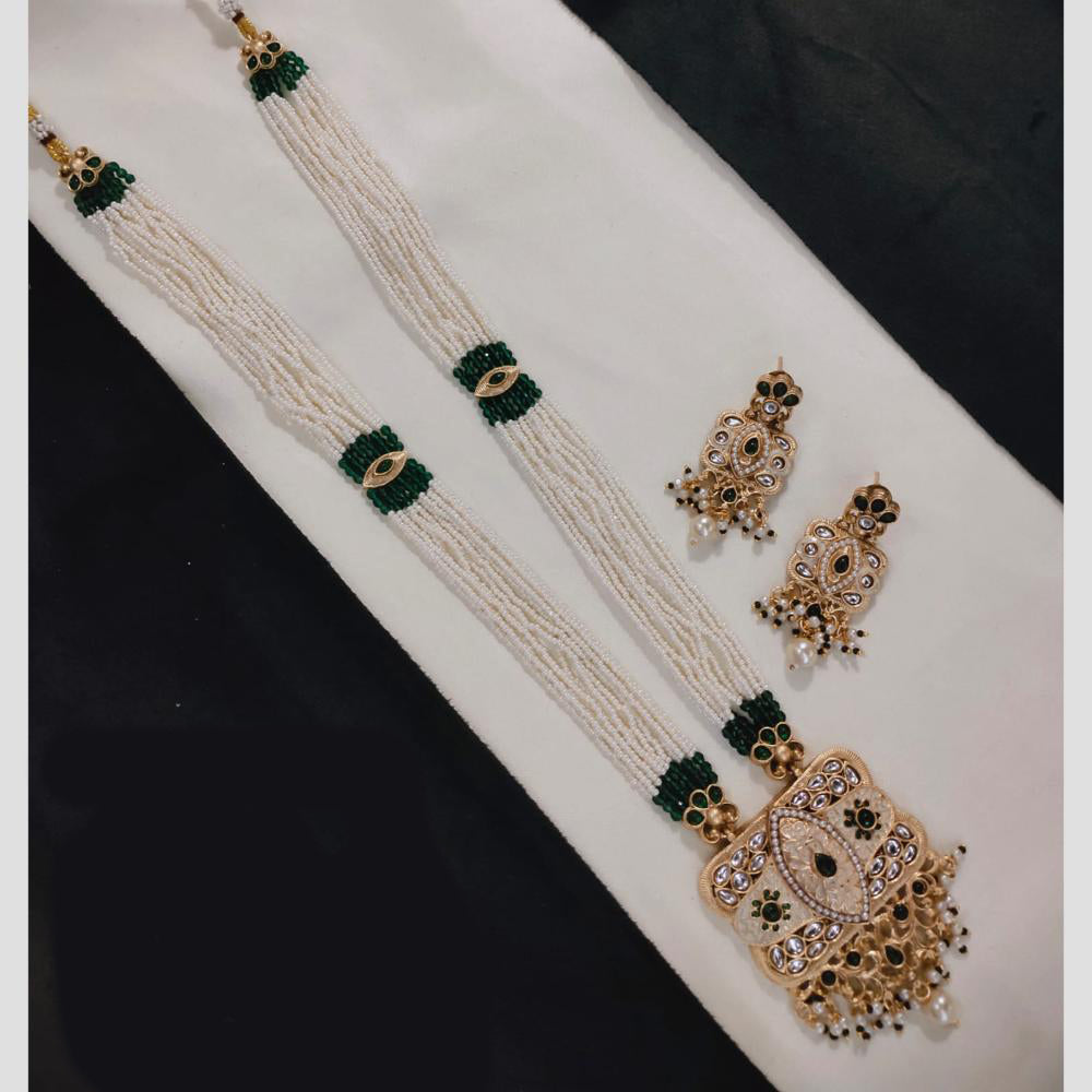 Lucentarts Jewellery Gold Plated Pota Stone And Beads Meenakari Long Necklace Set