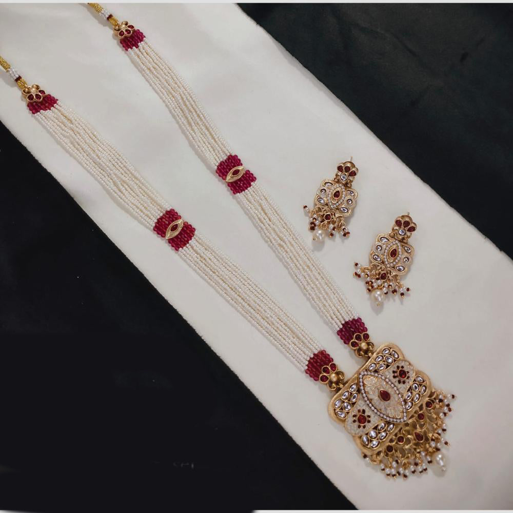 Lucentarts Jewellery Gold Plated Pota Stone And Beads Meenakari Long Necklace Set